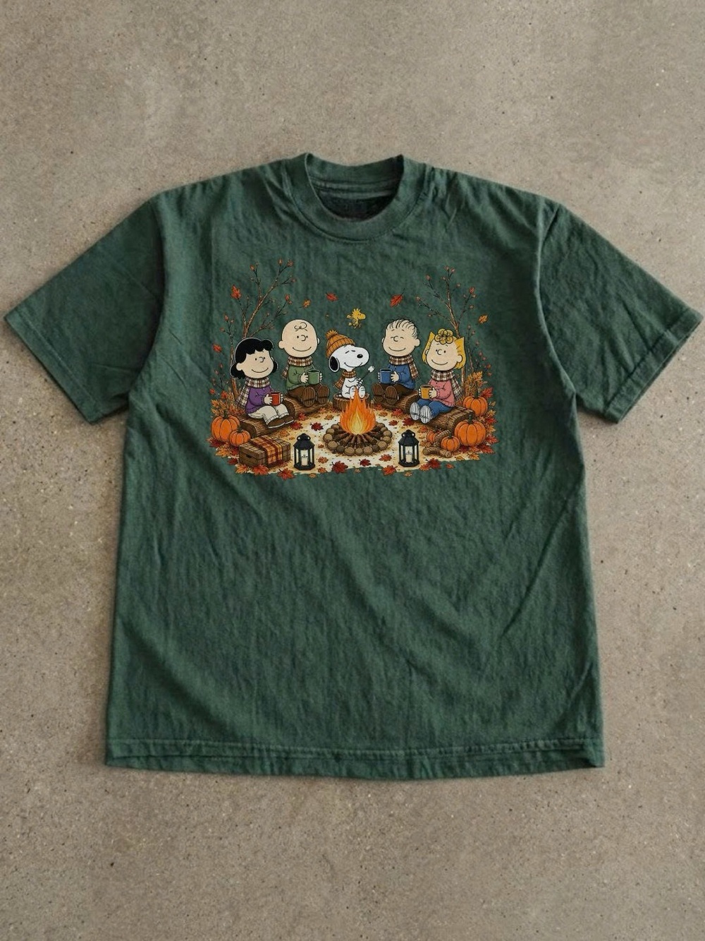 Peanuts Campfire Scene Tee - Green & Orange
